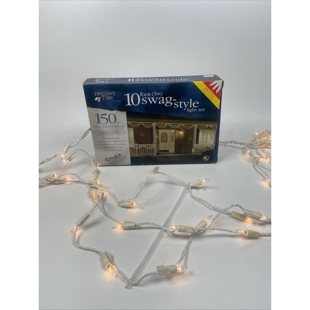 Swag-Style 10ft Indoor/Outdoor Light Sets White On White New in Box